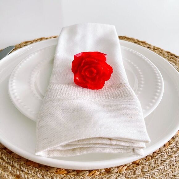 Elegant Rose Napkin Rings – Glitter Red - Handmade - Wedding Party Event Planner - Picture 7 of 12